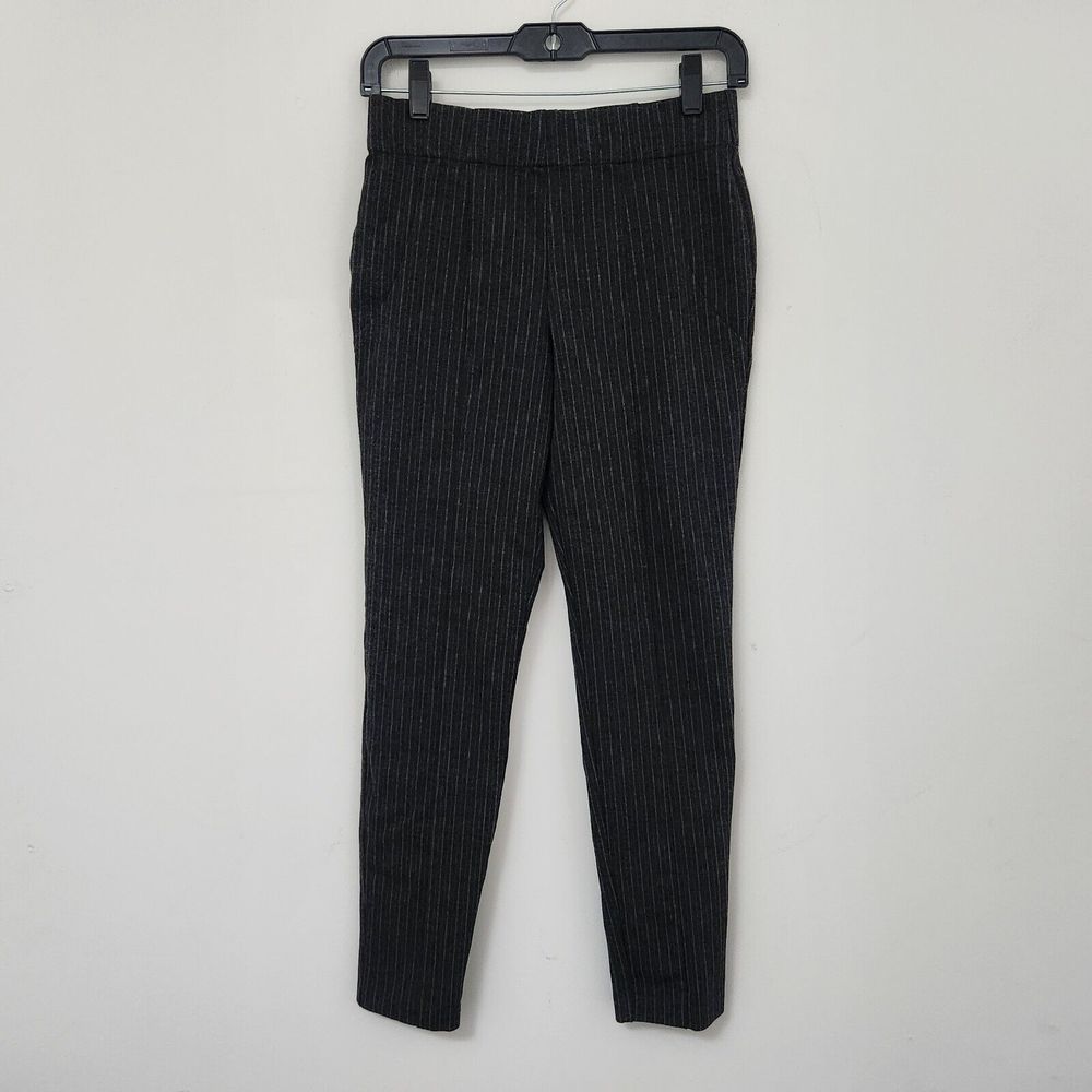 JONES & CO Women's Dark Gray Striped Pleated Dress Pants Elastic Waist Size XS